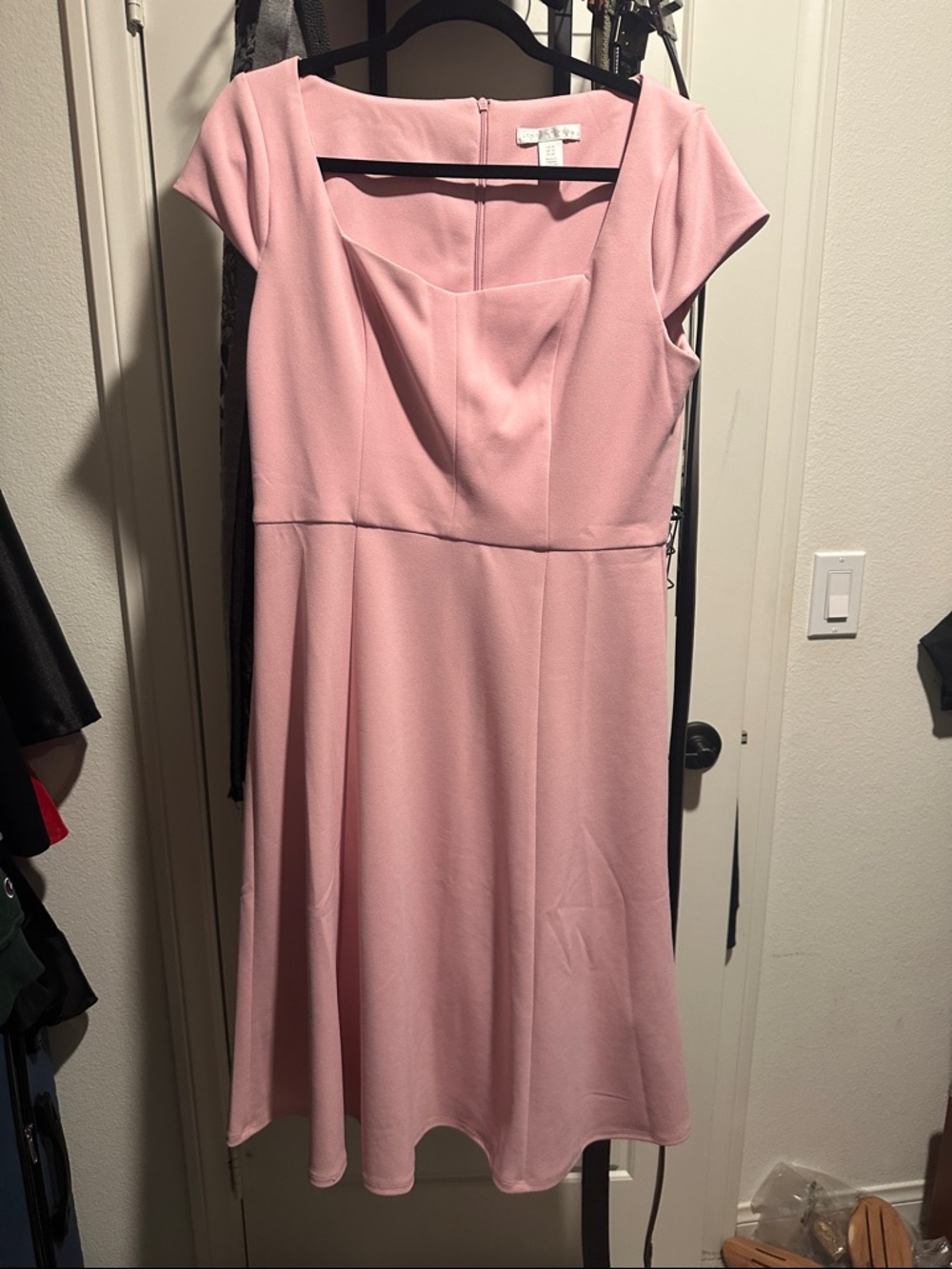 London Times Soft Pink Fit-and-Flare Midi Dress